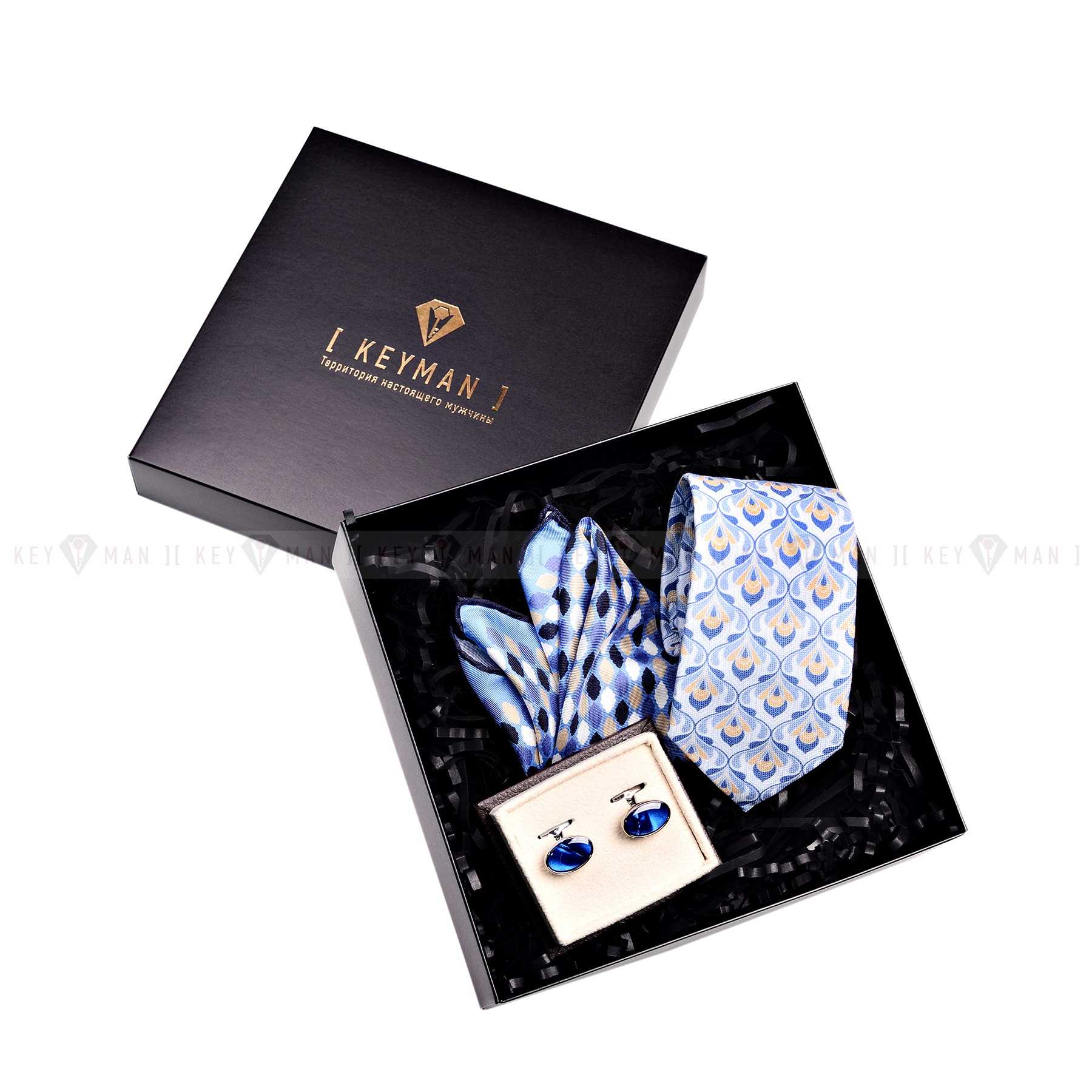 Пример подарочного набора Keyman (фирменная коробочка, галстук, платок, запонки)