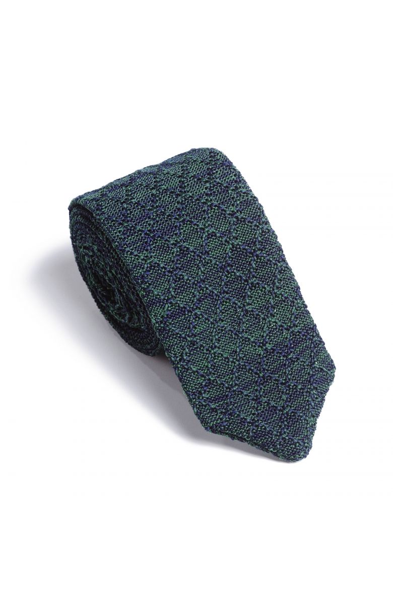 Галстук мужской зелено-синий трикотажный, объемное плетение