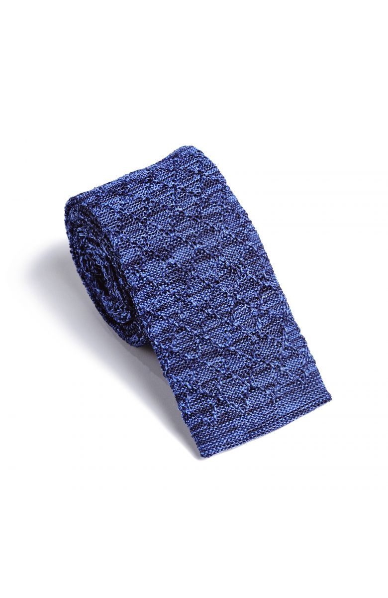 Галстук мужской светло-синий трикотажный, объемное плетение