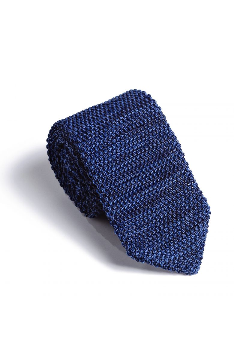 Галстук мужской синий трикотажный, объемное плетение