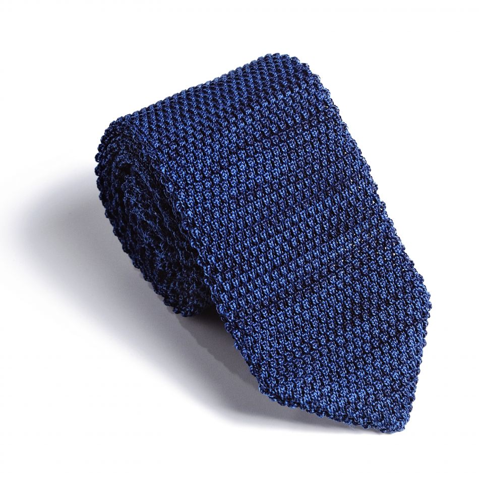 Галстук мужской синий трикотажный, объемное плетение