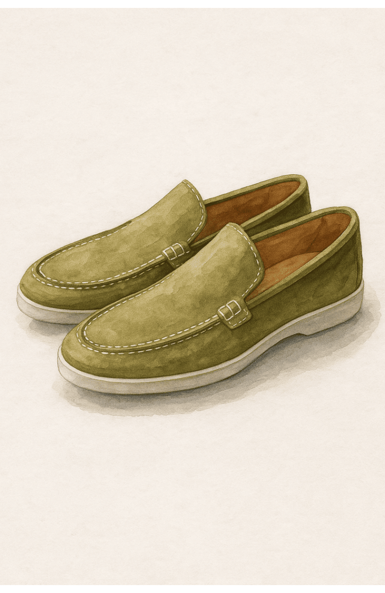 Лоферы светло-оливковые из замши, облегченные (Summer Walk Loafer)