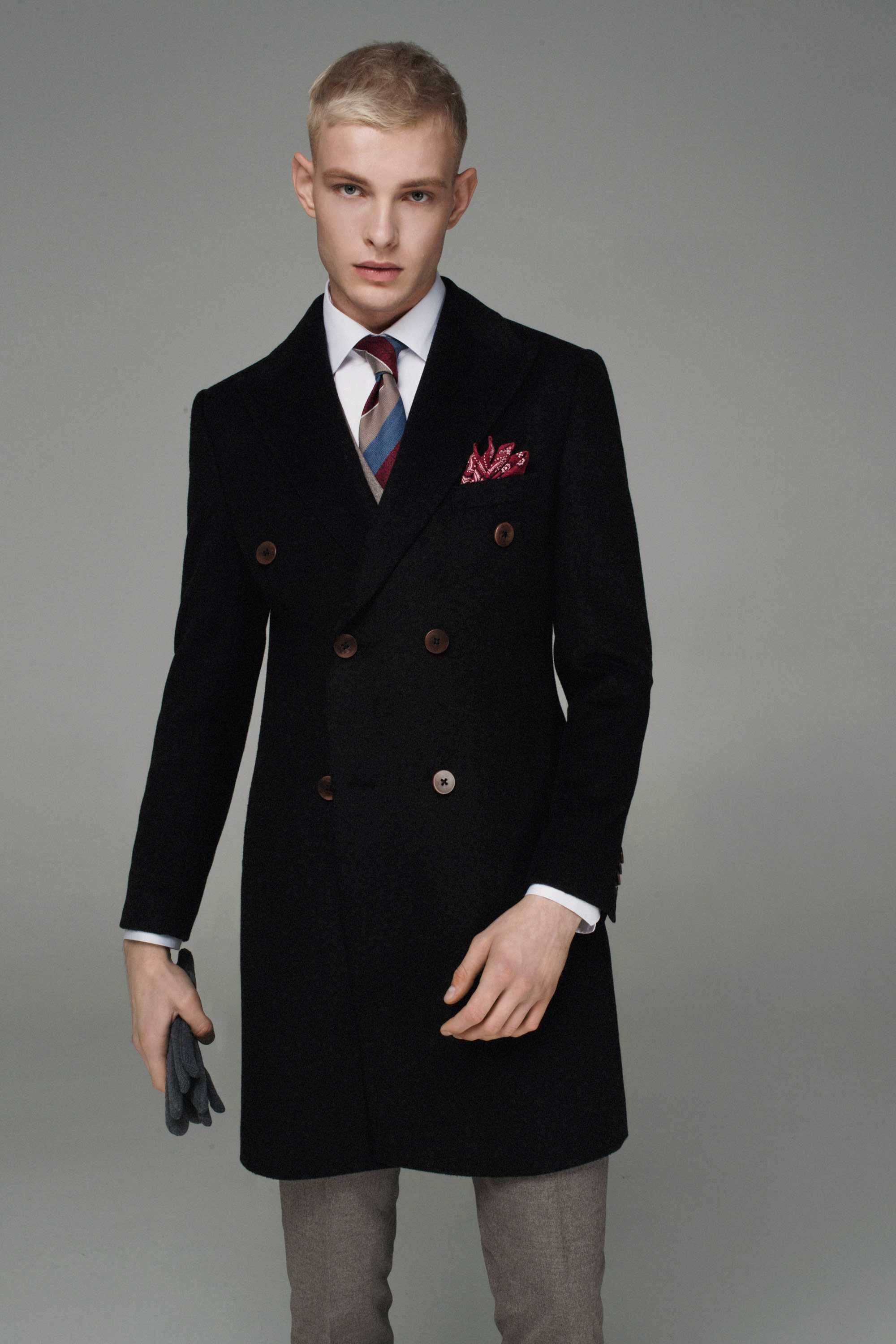 Пальто мужское двубортное темно-коричневое меланж