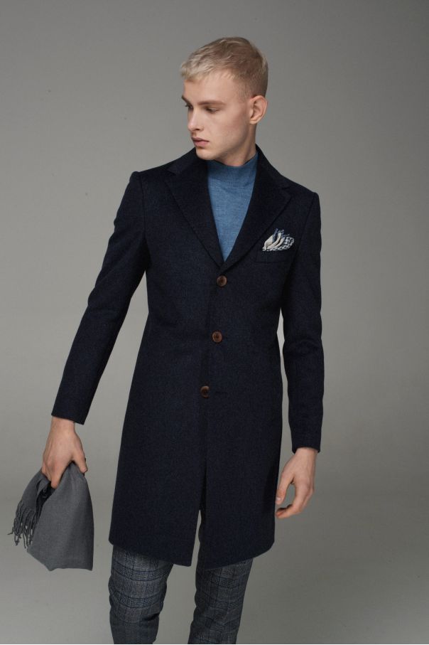 Пальто мужское демисезонное синее меланж