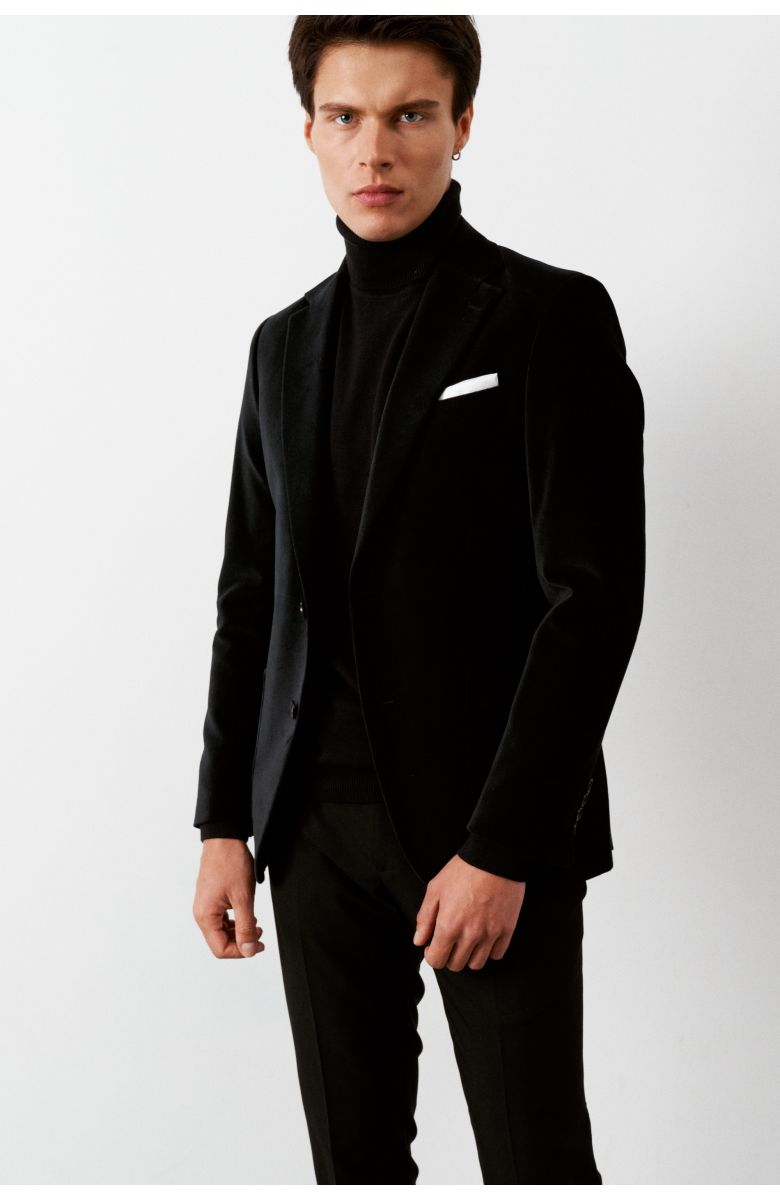 Пиджак мужской черный бархат, с накладными карманами