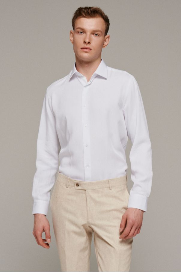 Рубашка мужская белая в мелкую диагональную фактуру, классика воротник (Regular fit)