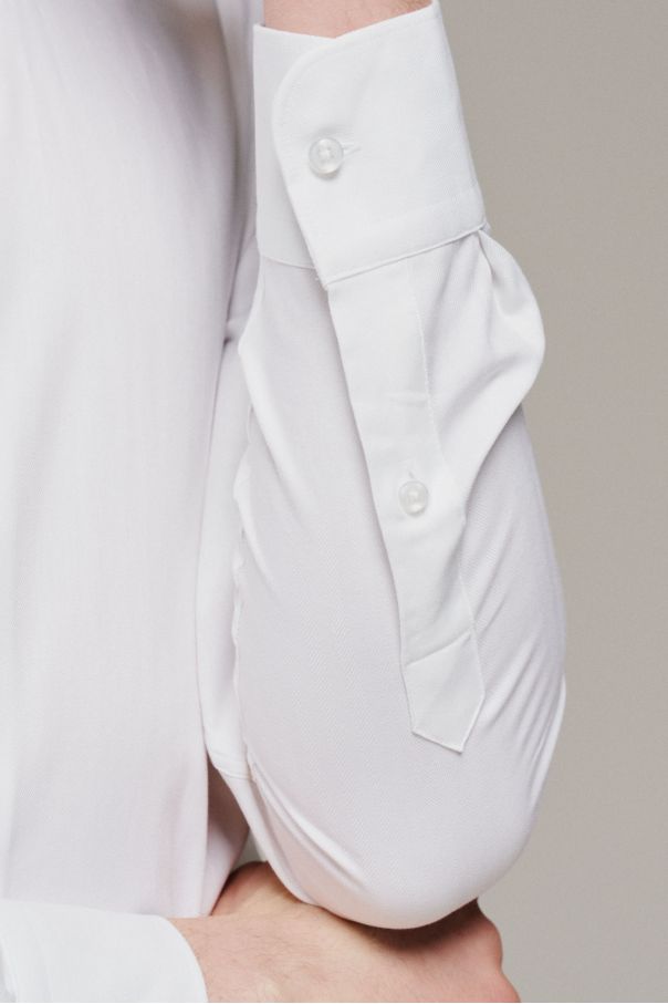 Рубашка мужская белая в фактуру "Елочка", акула воротник (Regular Fit)