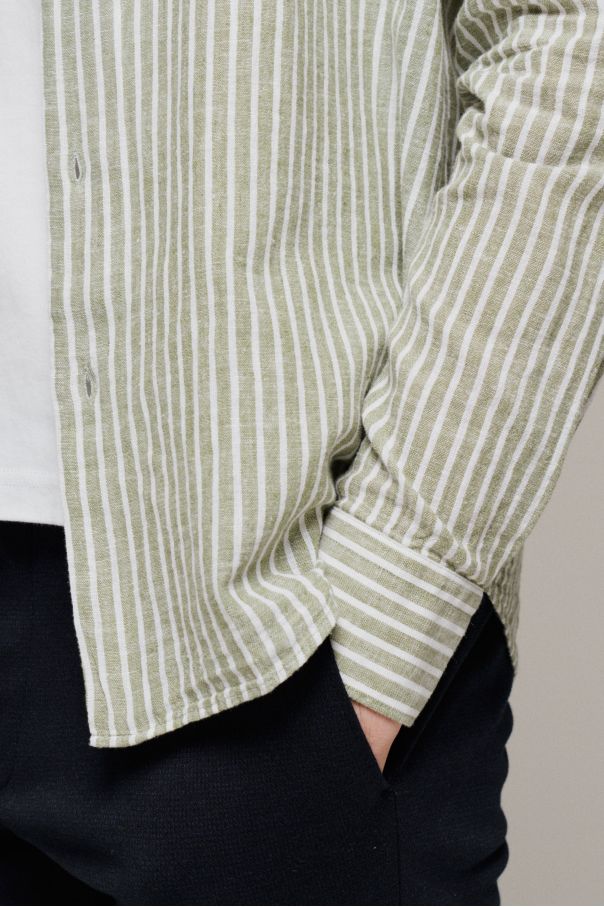 Рубашка мужская зеленая в крупную белую полоску, классика воротник (Regular Fit)