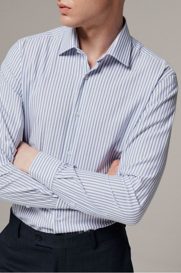 Рубашка мужская белая в синюю полоску, классика воротник (Regular fit)