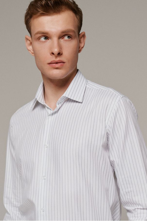 Рубашка мужская белая в крупную синюю полоску, классика воротник (Regular fit)