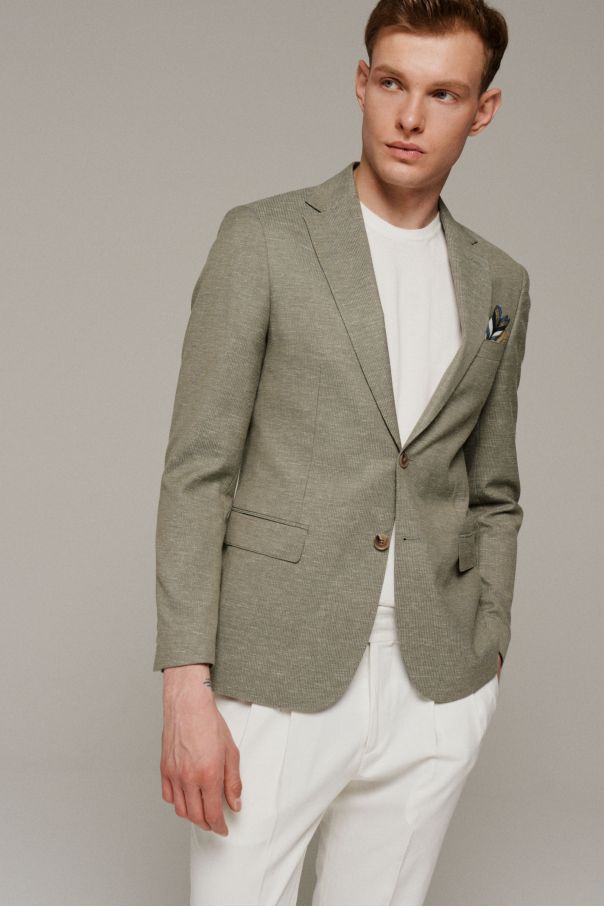 Пиджак мужской оливковый, ткань со льном и хлопком