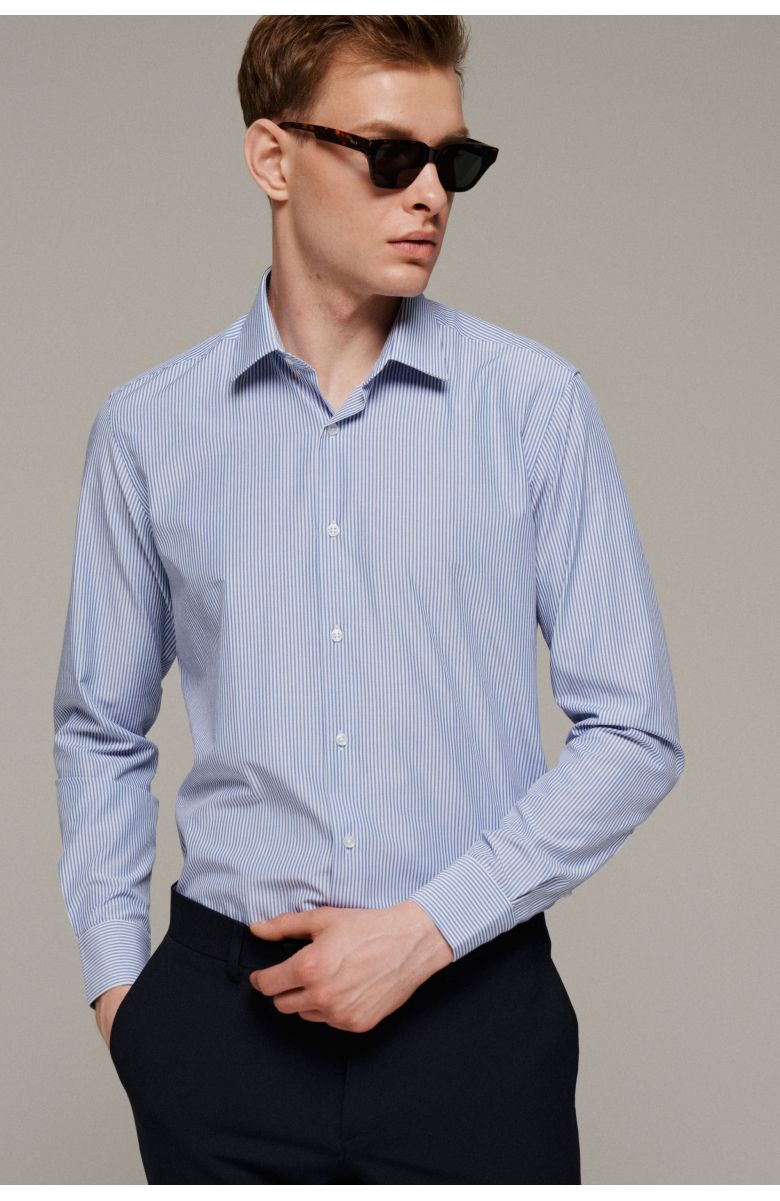 Рубашка мужская в синюю полоску, классика воротник (Regular Fit)