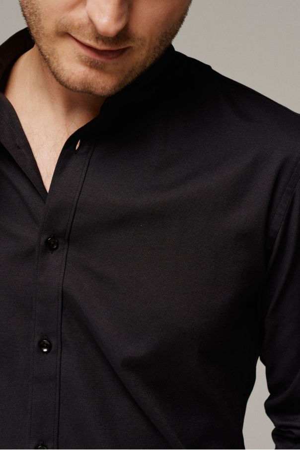 Рубашка мужская черная, ткань оксфорд, воротник стойка