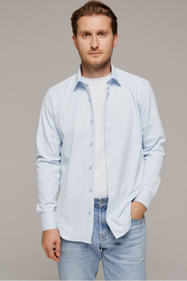 Рубашка мужская голубая с эластаном, классика воротник (Regular fit)