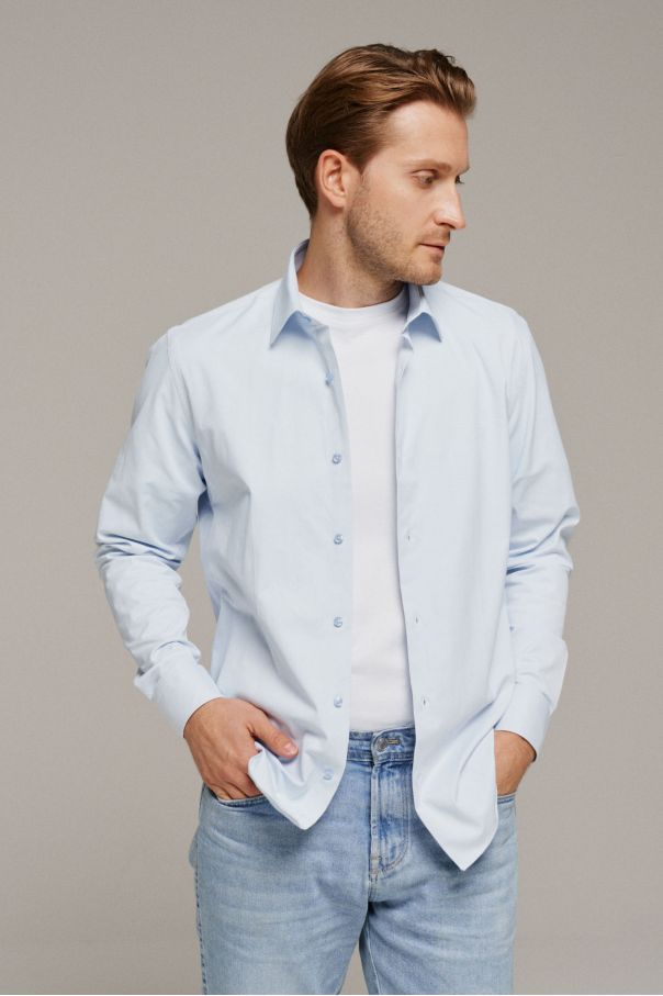 Рубашка мужская голубая с эластаном, классика воротник (Regular fit)