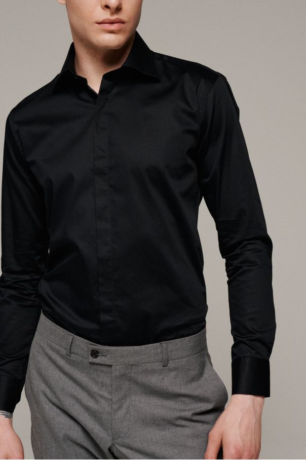 Рубашка мужская черная сатин