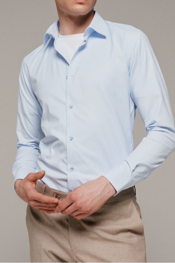 Рубашка мужская небесно-голубая оксфорд с лайкрой, классика воротник, 8 рост