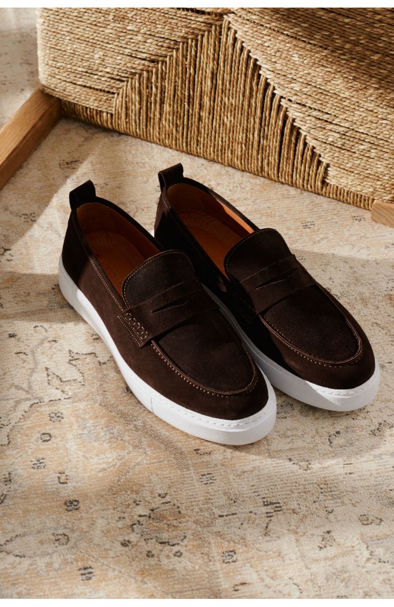 Слипоны мужские коричневые замшевые (slip-on penny loafers)