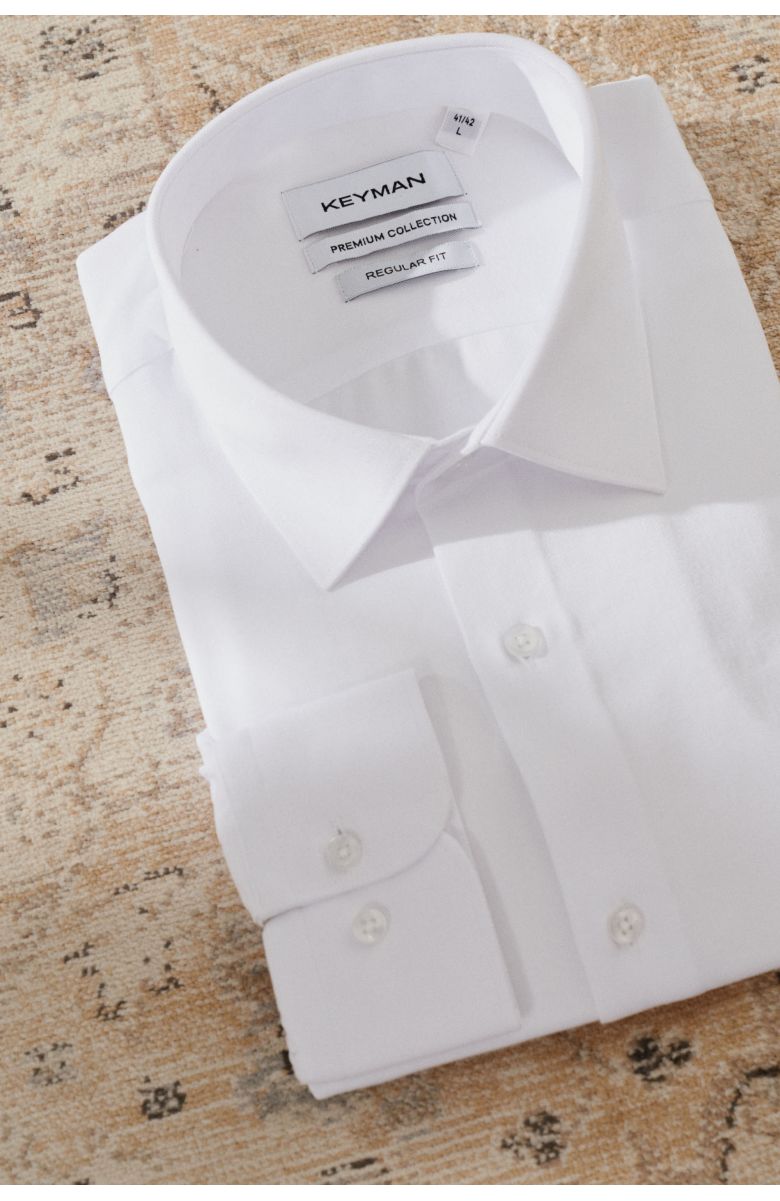 Рубашка мужская белая в мелкую диагональную фактуру, классика воротник (Regular fit)