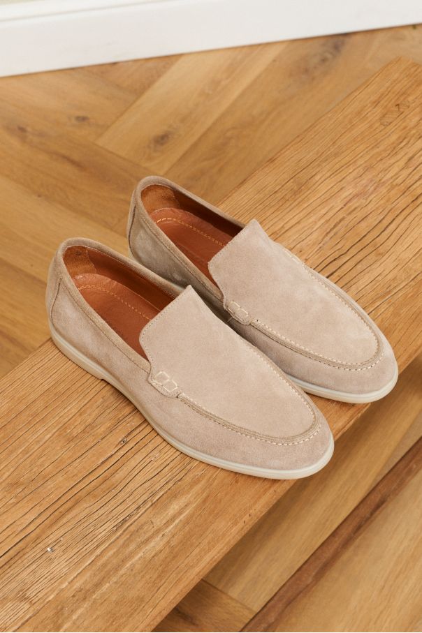 Туфли мужские светло-бежевые замшевые лоферы (summer walk loafers)