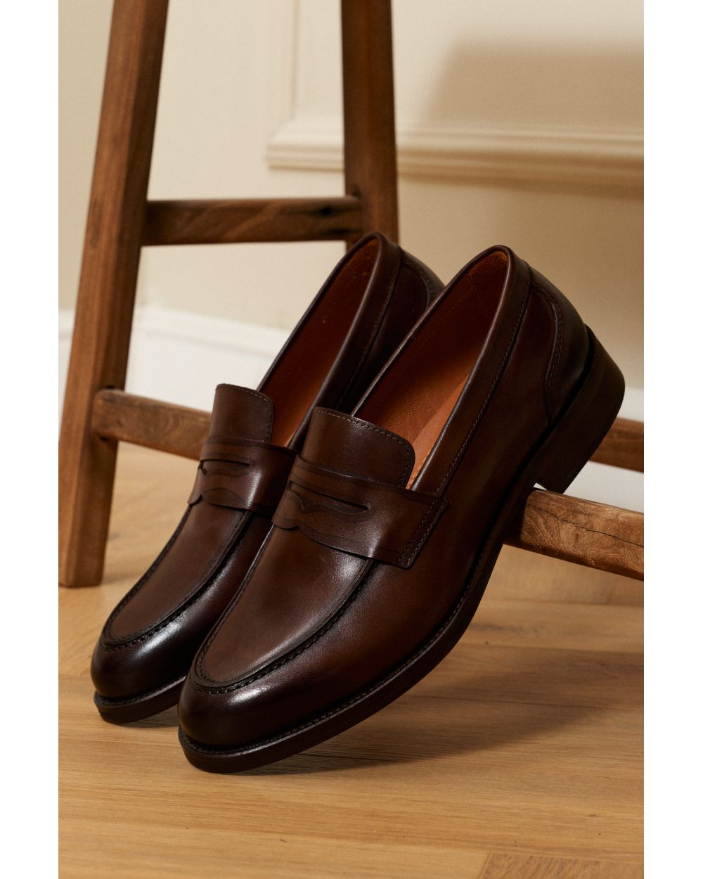 Туфли мужские пенни-лоферы коричневые из гладкой кожи