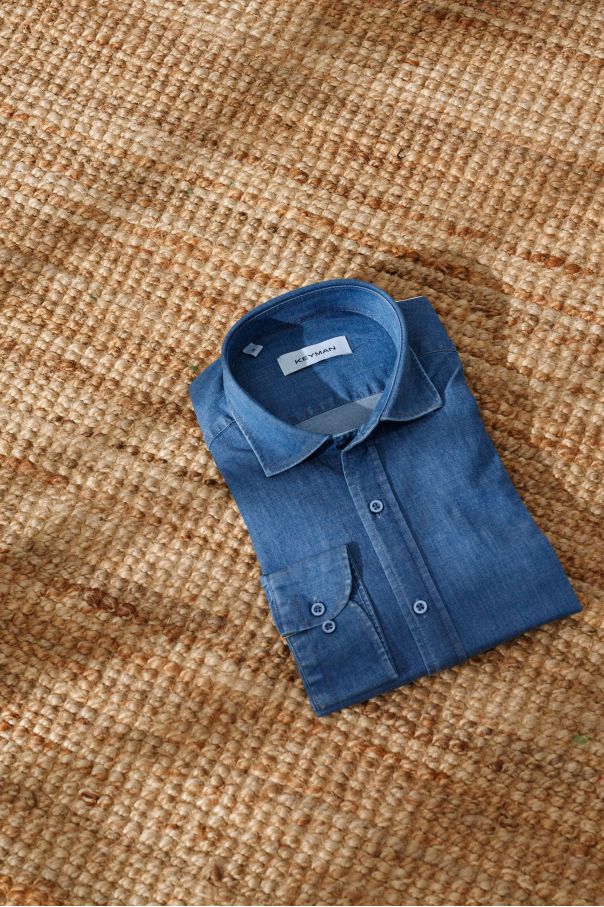 Рубашка (сорочка) мужская синяя джинсовая с эластаном