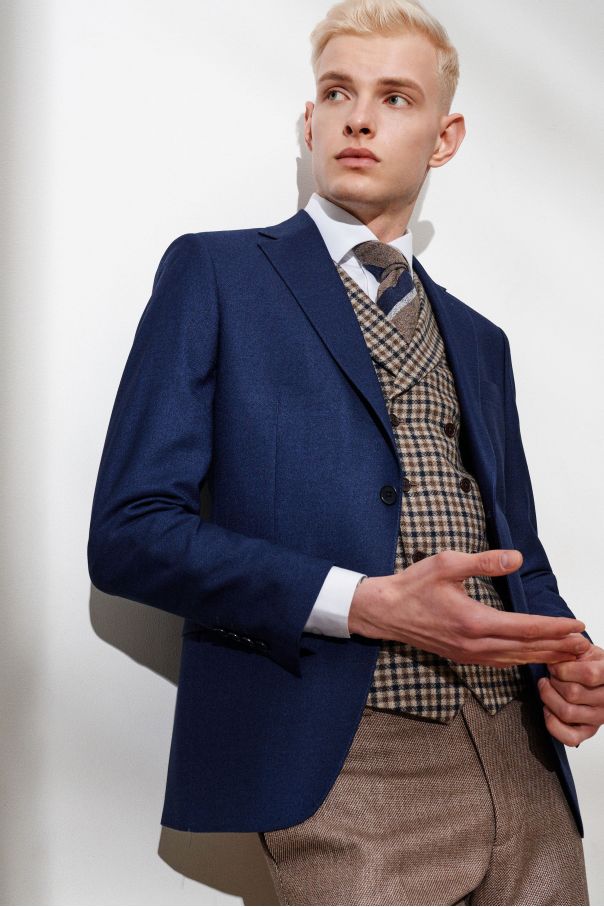 Пиджак мужской темно-синий в мелкую фактуру, с английскими лацканами