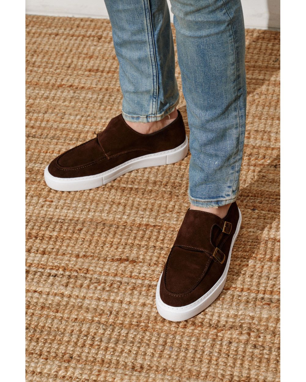 Туфли мужские коричневые замшевые слипоны дабл-монки