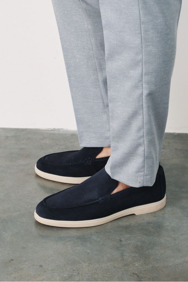 Туфли мужские, синие, замшевые лоферы, облегченные (summer walk loafers)
