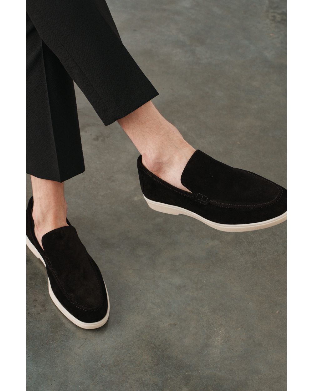 Туфли мужские черные замшевые лоферы, облегченные (summer walk loafers)