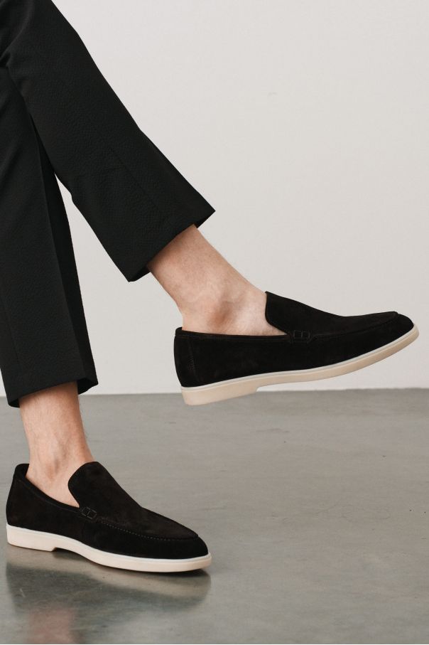 Туфли мужские черные замшевые лоферы, облегченные (summer walk loafers)