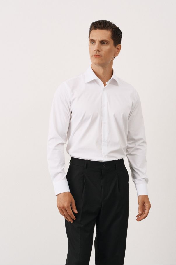 Рубашка белая, ткань Bamboo, классика воротник (Regular fit)