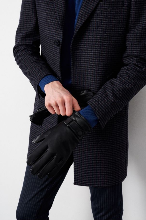 Перчатки мужские кожаные черные гладкие с застежкой