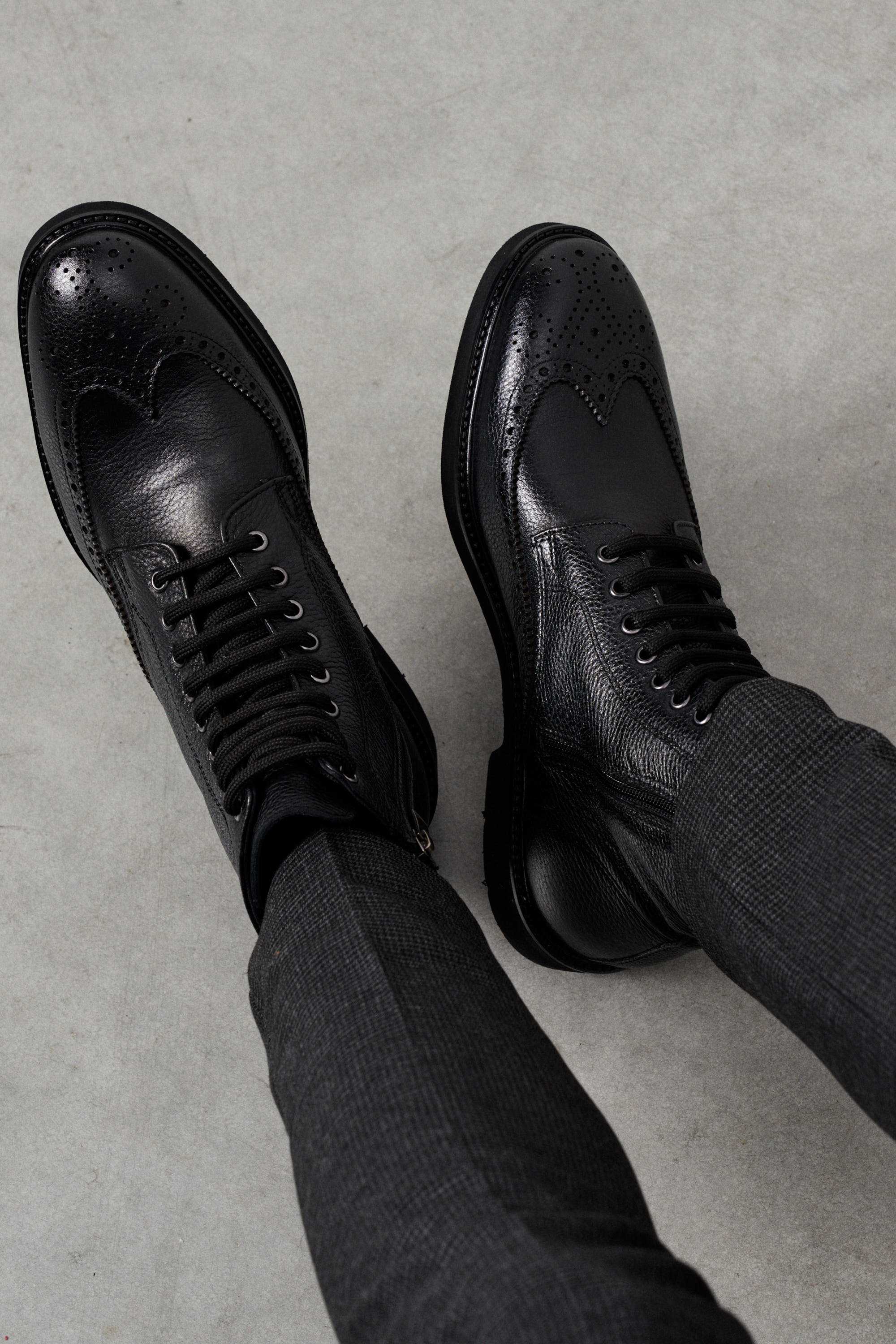 Ботинки мужские дерби броги черные на шнурках и замке, зернистая кожа -купить по выгодной цене в магазине Keyman