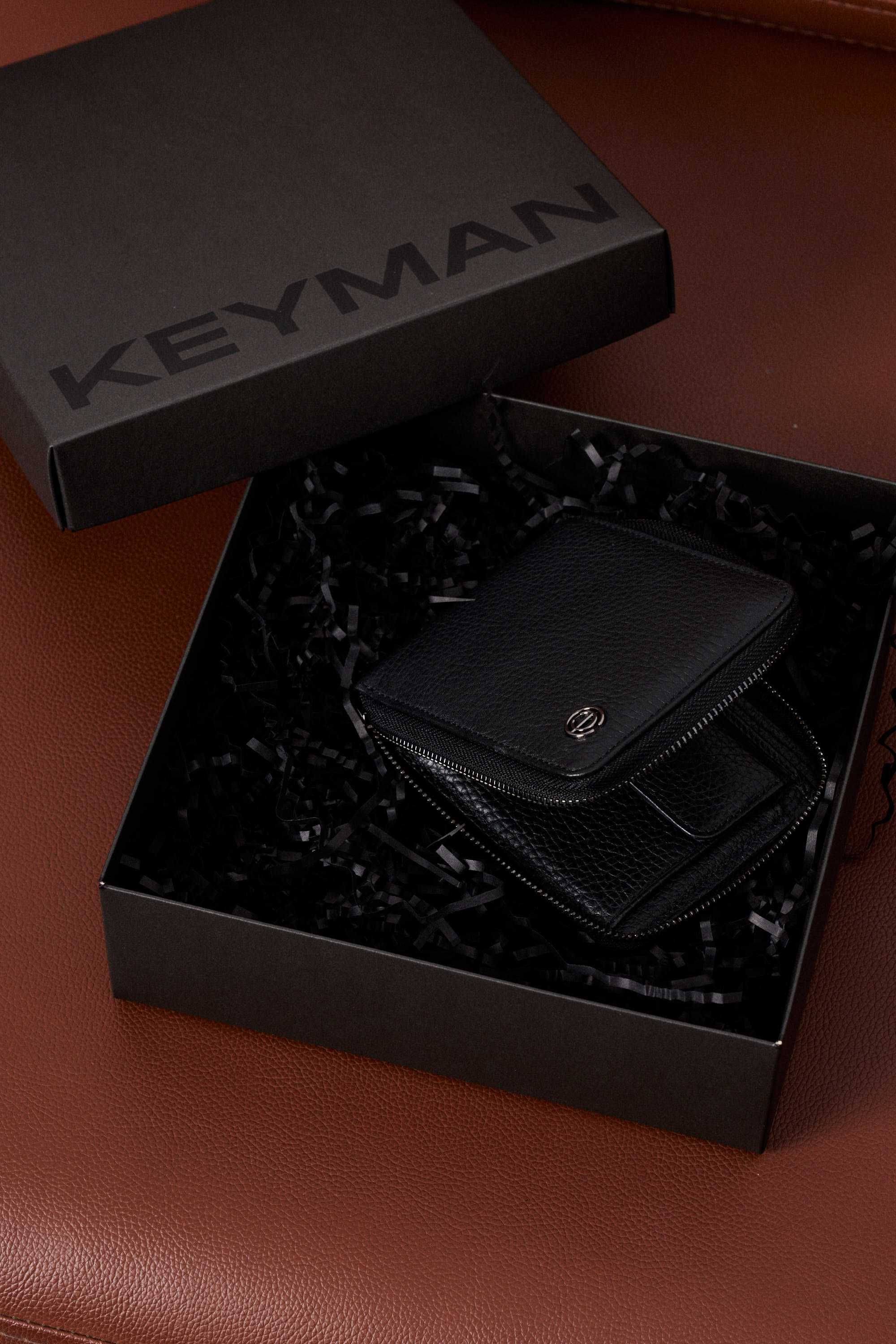 Пример подарочного набора Keyman (фирменная коробочка и кошелек из натуральной кожи)