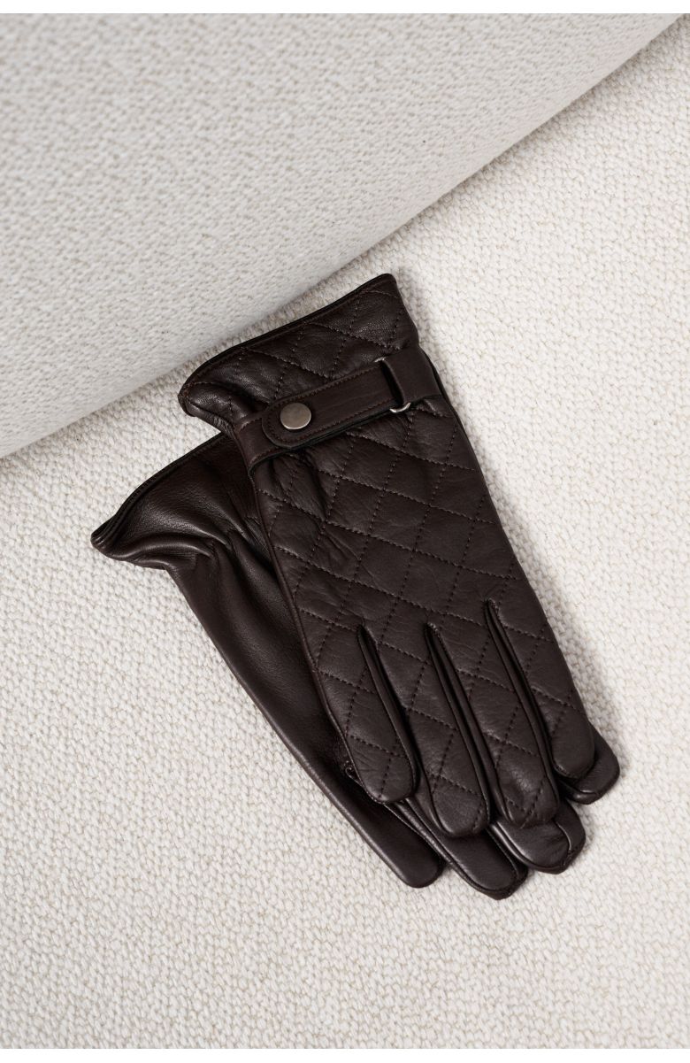 Перчатки мужские кожаные, коричневые, стеганые с застежкой 