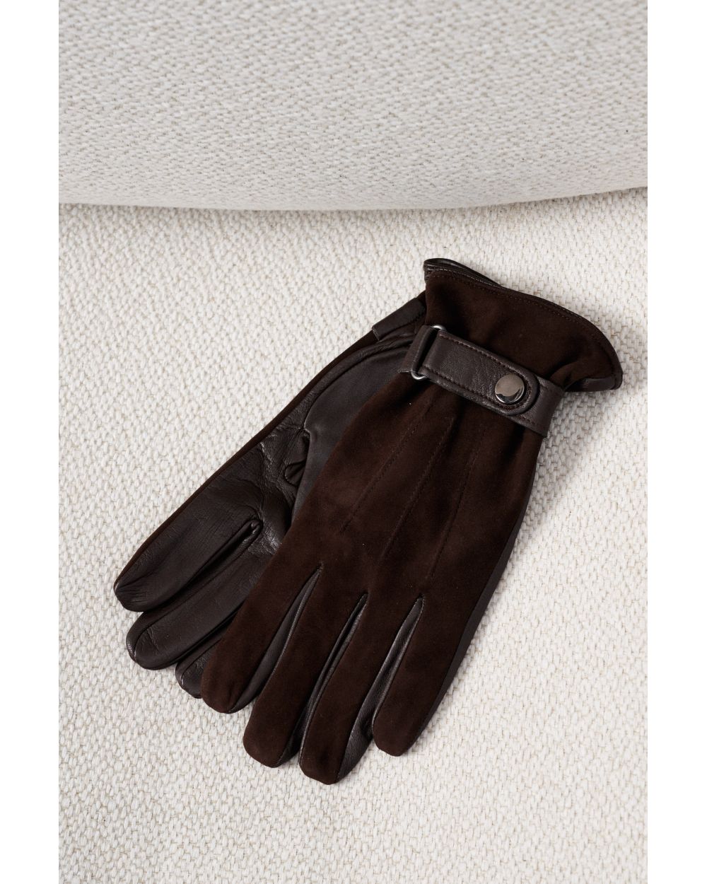 Перчатки мужские кожаные-замшевые, коричневые с застежкой