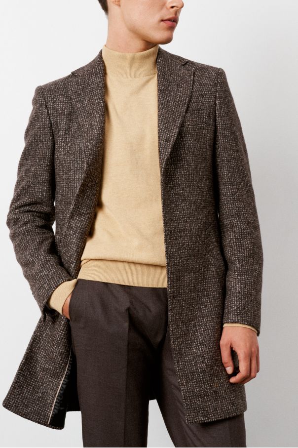 Пальто мужское демисезонное, коричневое с бежевыми вкраплениями