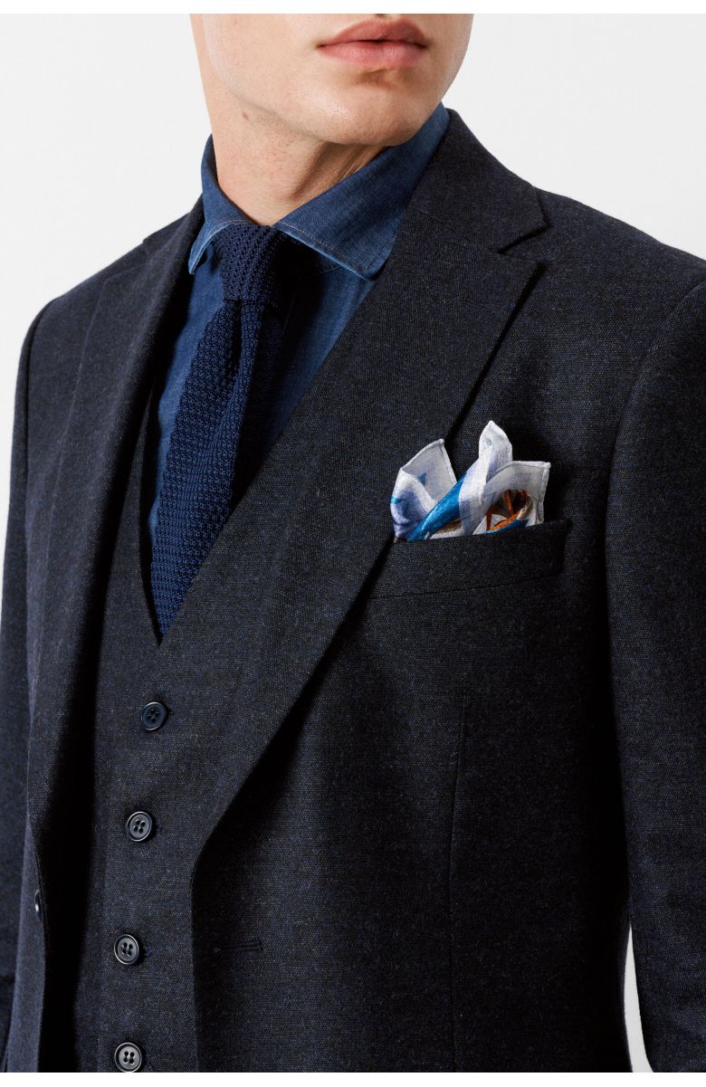 Костюм мужской темно-синий с серыми вкраплениями, тройка, Italian Virgin Wool