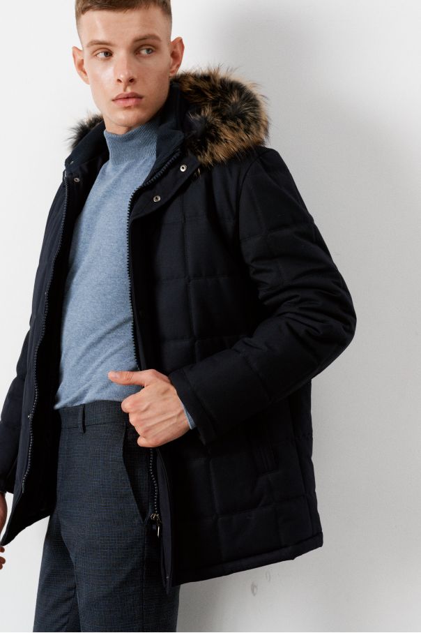 Куртка мужская стеганая, ткань габардин, с натуральным мехом