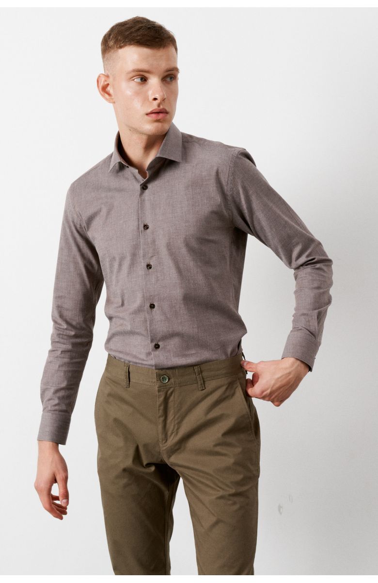 Рубашка мужская бежевая, ткань под "джинс"