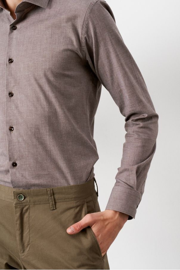 Рубашка мужская бежевая, ткань под "джинс"