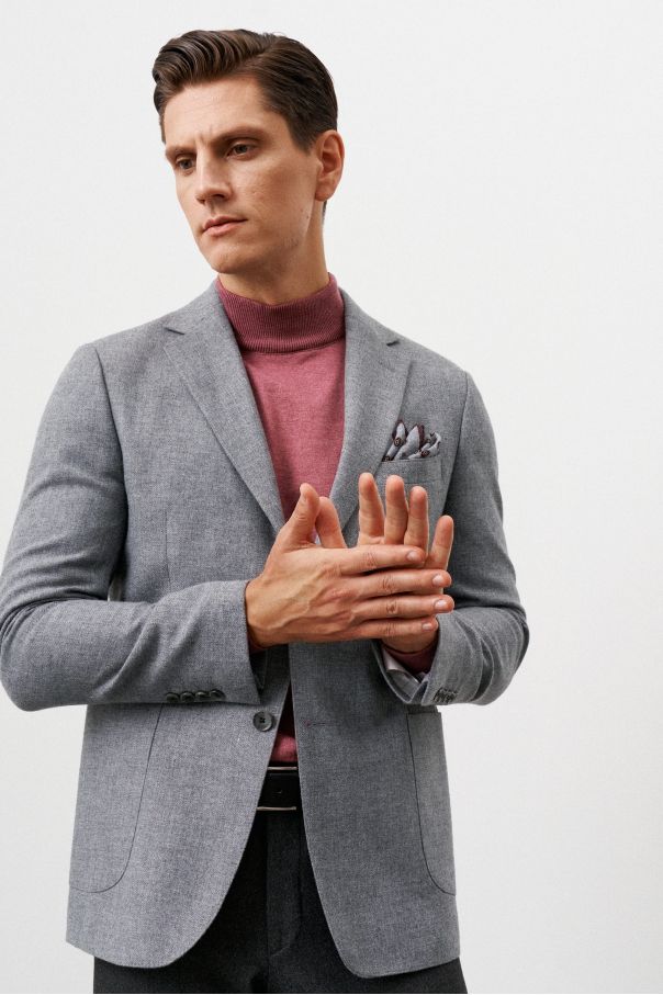 Пиджак мужской серый меланж, с накладными карманами
