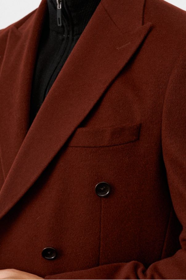 Пальто двубортное мужское темно-терракотовое, демисезонное