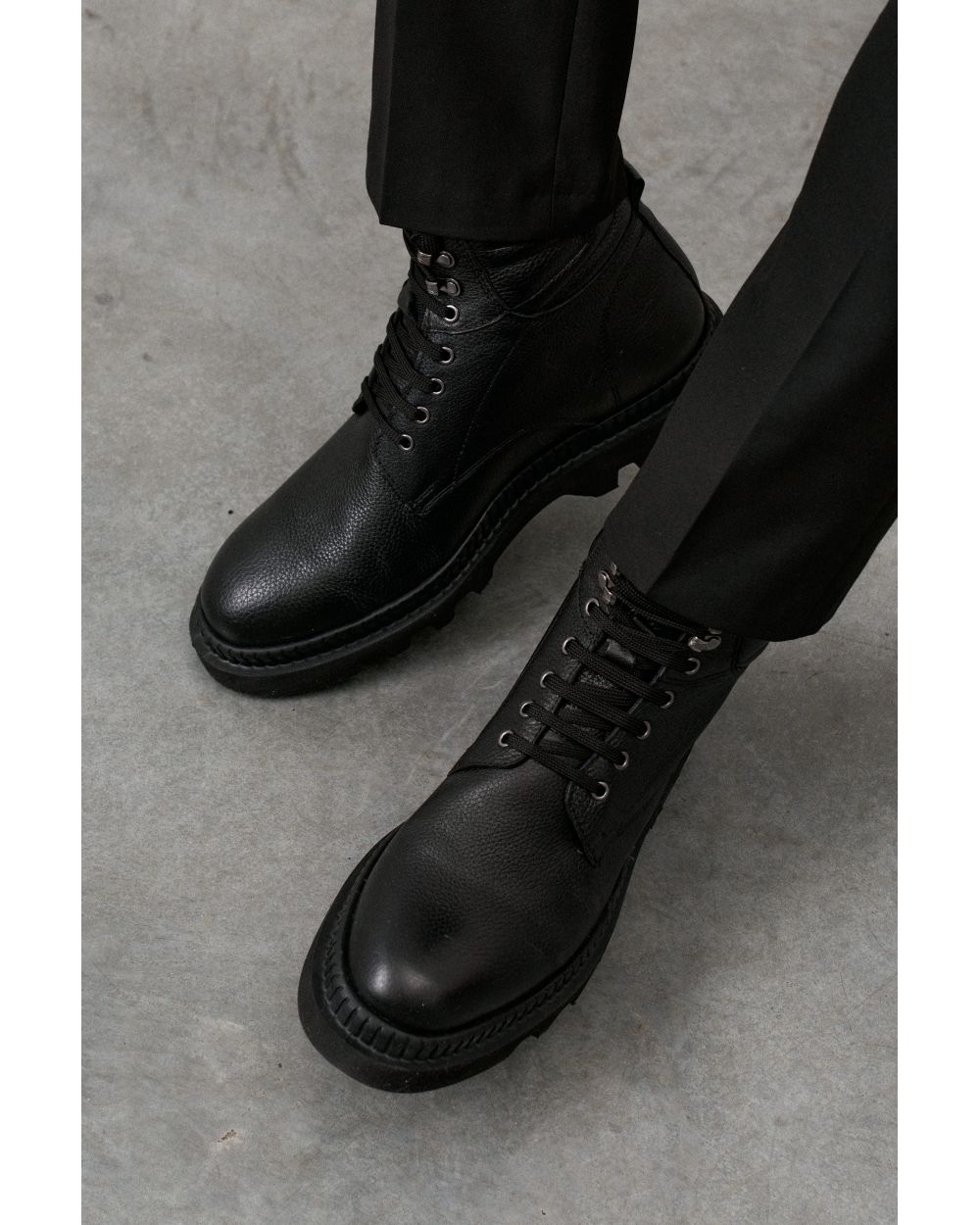 Ботинки мужские черные на шнурках, кожа флотер