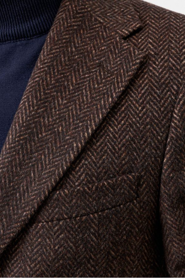 Пальто мужское коричневое, в крупную бежевую елочку