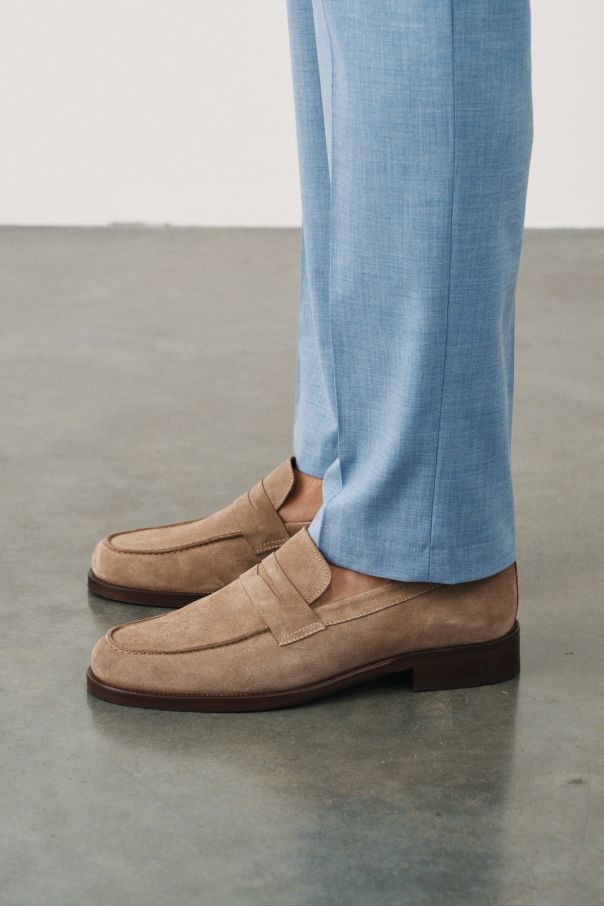 Пенни-лоферы замшевые, темно-бежевые (ivy loafer)