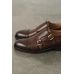 Туфли мужские дабл-монки коричневые, с декоративным брогированием