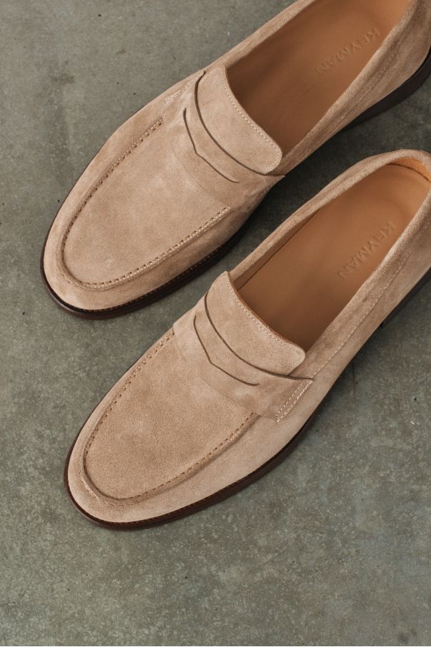 Пенни-лоферы замшевые, темно-бежевые (ivy loafer)