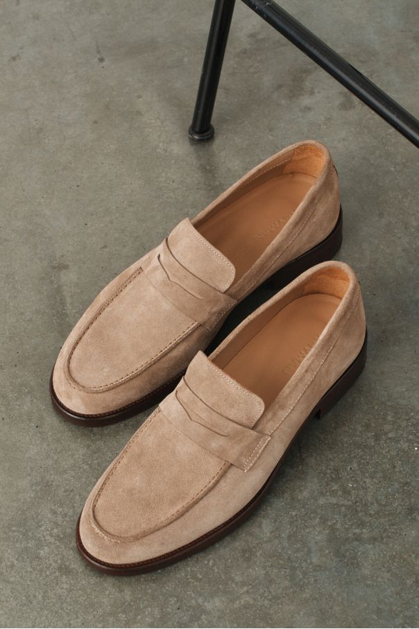 Пенни-лоферы замшевые, темно-бежевые (ivy loafer)